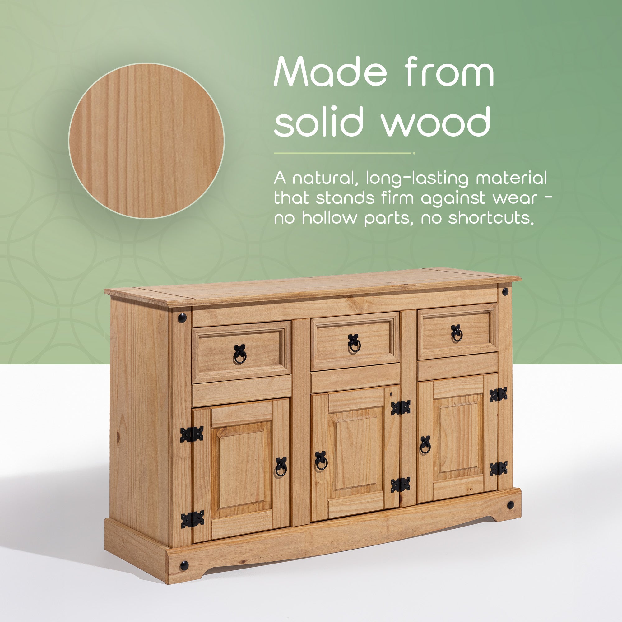 Corona Solid Wood 3-Door 3-Drawer Buffet Sideboard