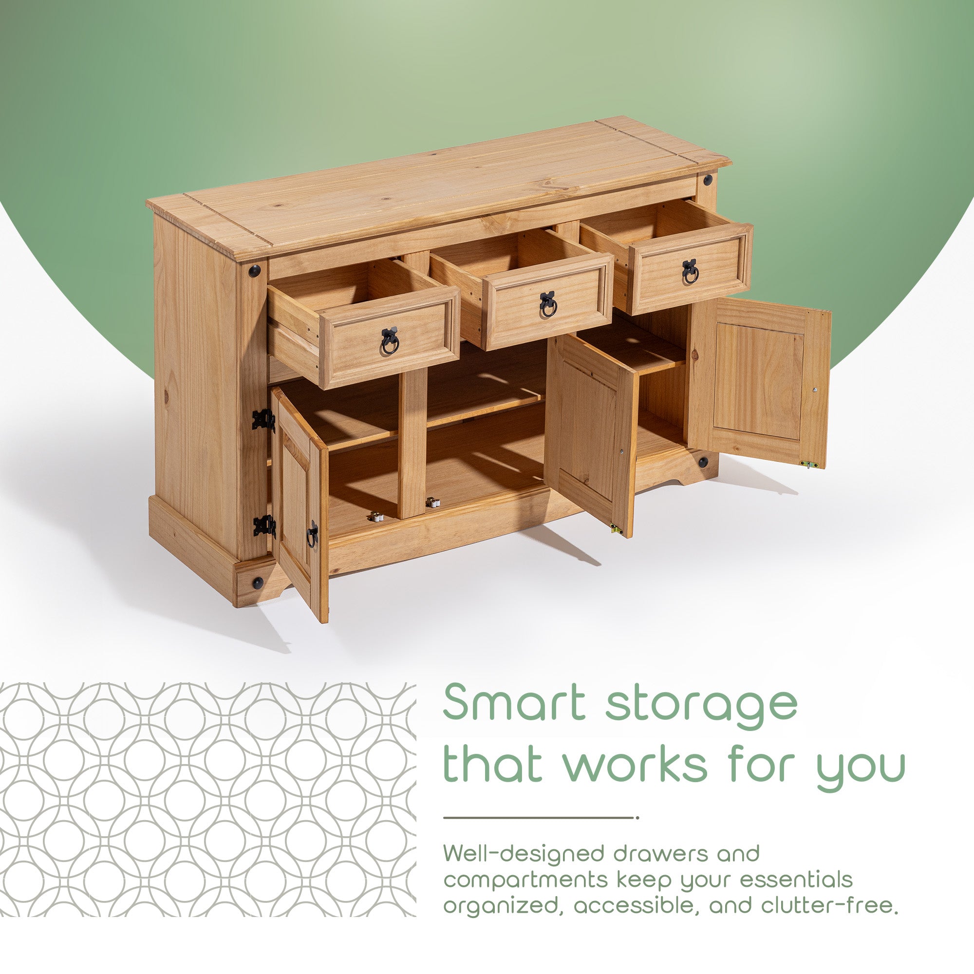 Corona Solid Wood 3-Door 3-Drawer Buffet Sideboard