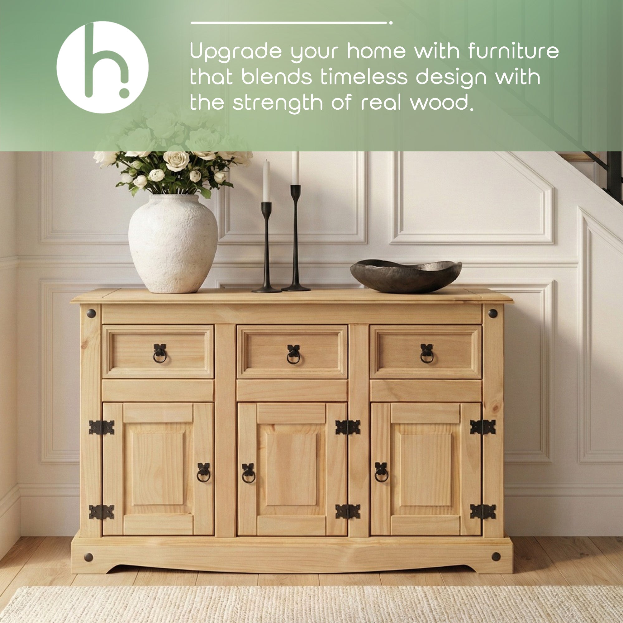 Corona Solid Wood 3-Door 3-Drawer Buffet Sideboard