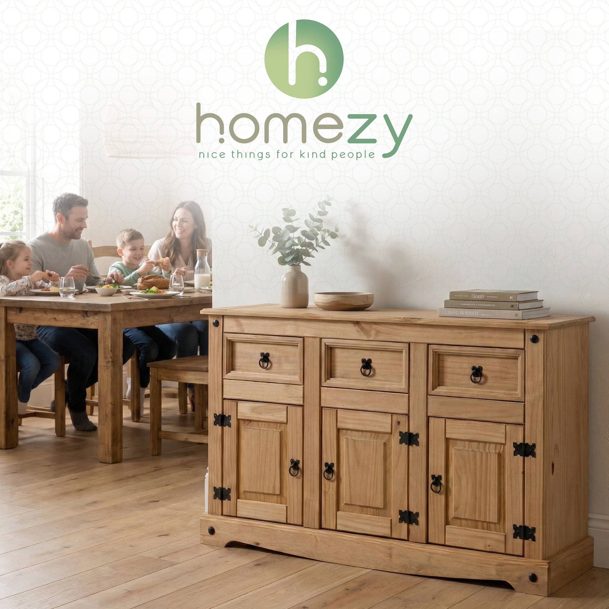Corona Solid Wood 3-Door 3-Drawer Buffet Sideboard