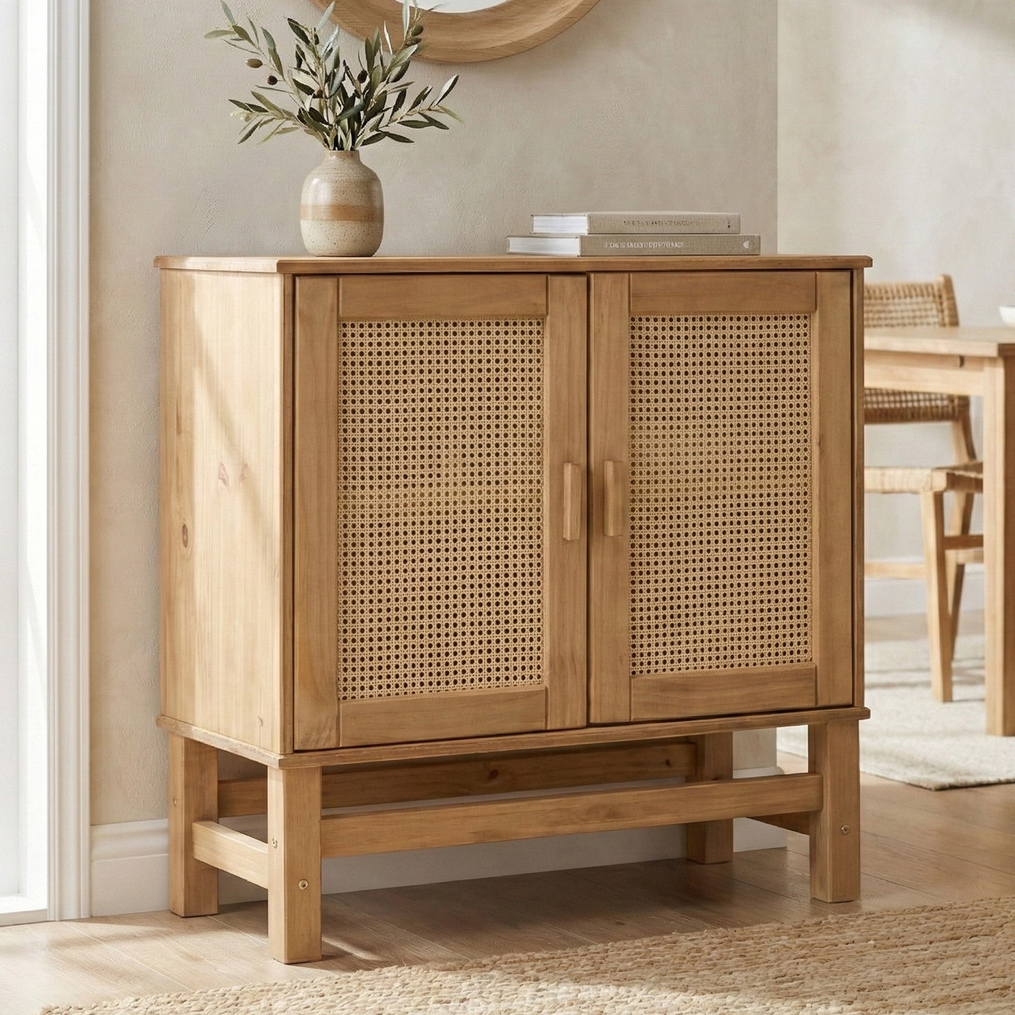 Nature Wood & Rattan 2-Door Buffet Sideboard