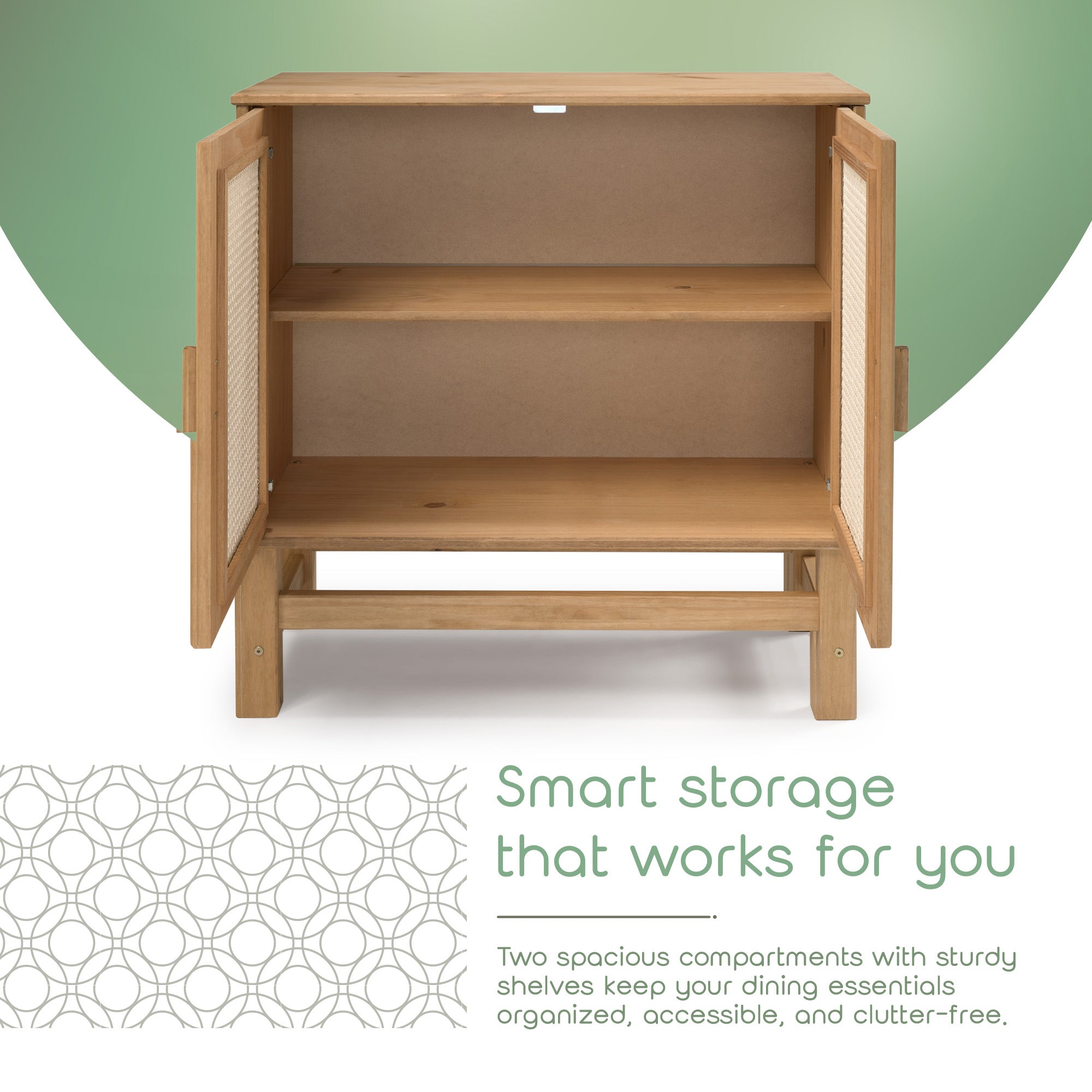 Nature Wood & Rattan 2-Door Buffet Sideboard