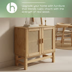 Nature Wood & Rattan 2-Door Buffet Sideboard