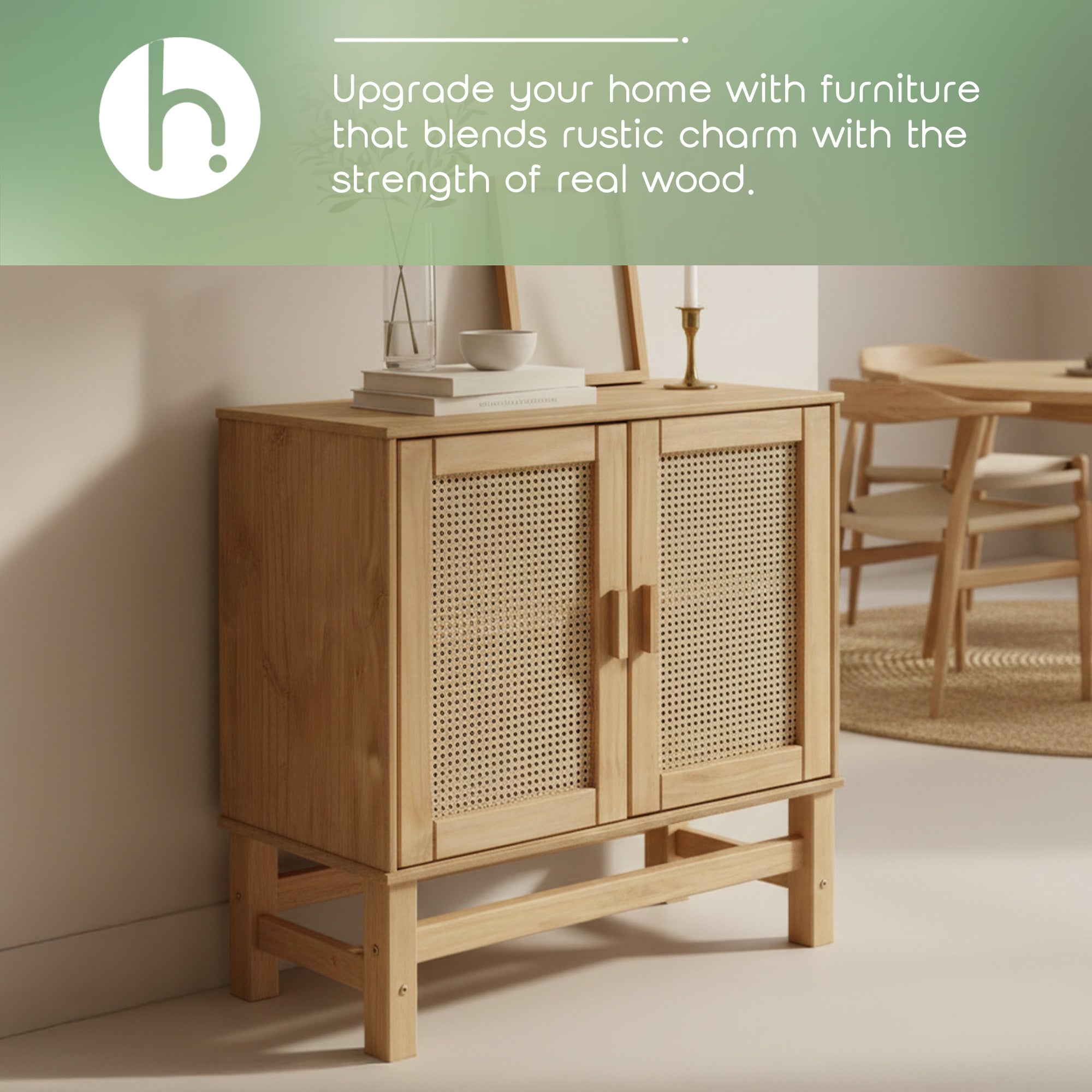 Nature Wood & Rattan 2-Door Buffet Sideboard