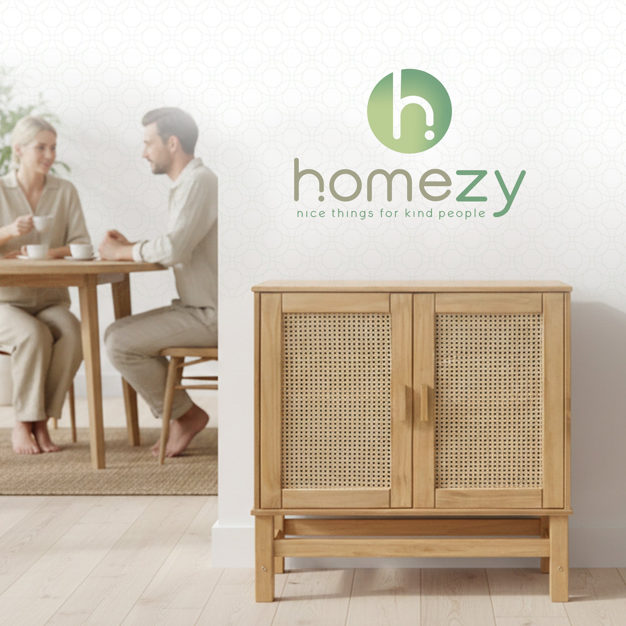 Nature Wood & Rattan 2-Door Buffet Sideboard
