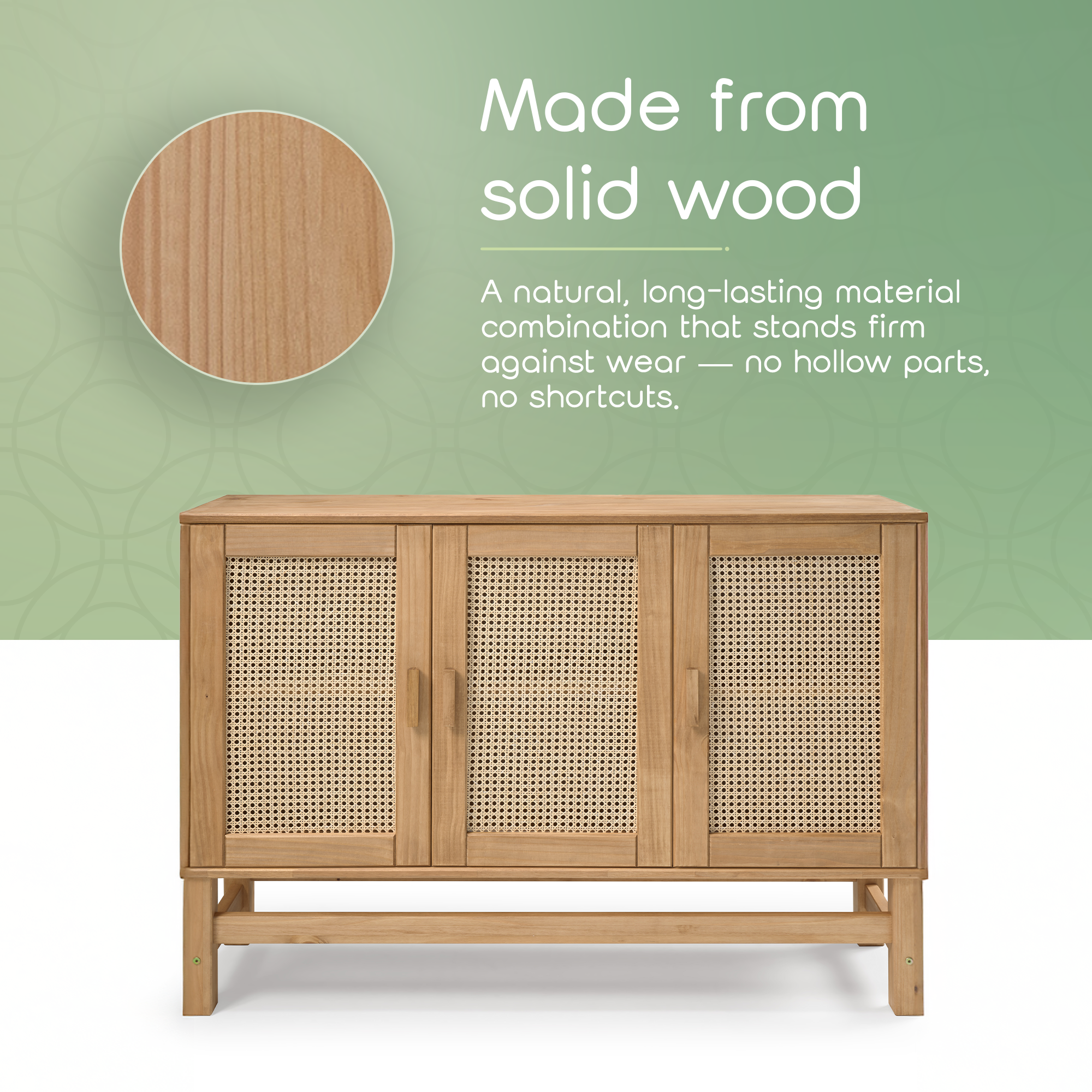 Nature Wood & Rattan 3-Door Buffet Sideboard