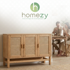 Nature Wood & Rattan 3-Door Buffet Sideboard