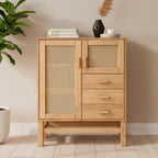 Nature Wood & Rattan 2-Door 3-Drawer Buffet Sideboard