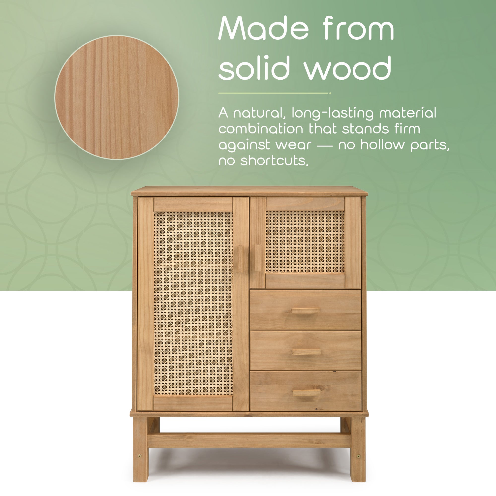 Nature Wood & Rattan 2-Door 3-Drawer Buffet Sideboard