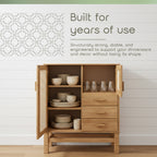 Nature Wood & Rattan 2-Door 3-Drawer Buffet Sideboard
