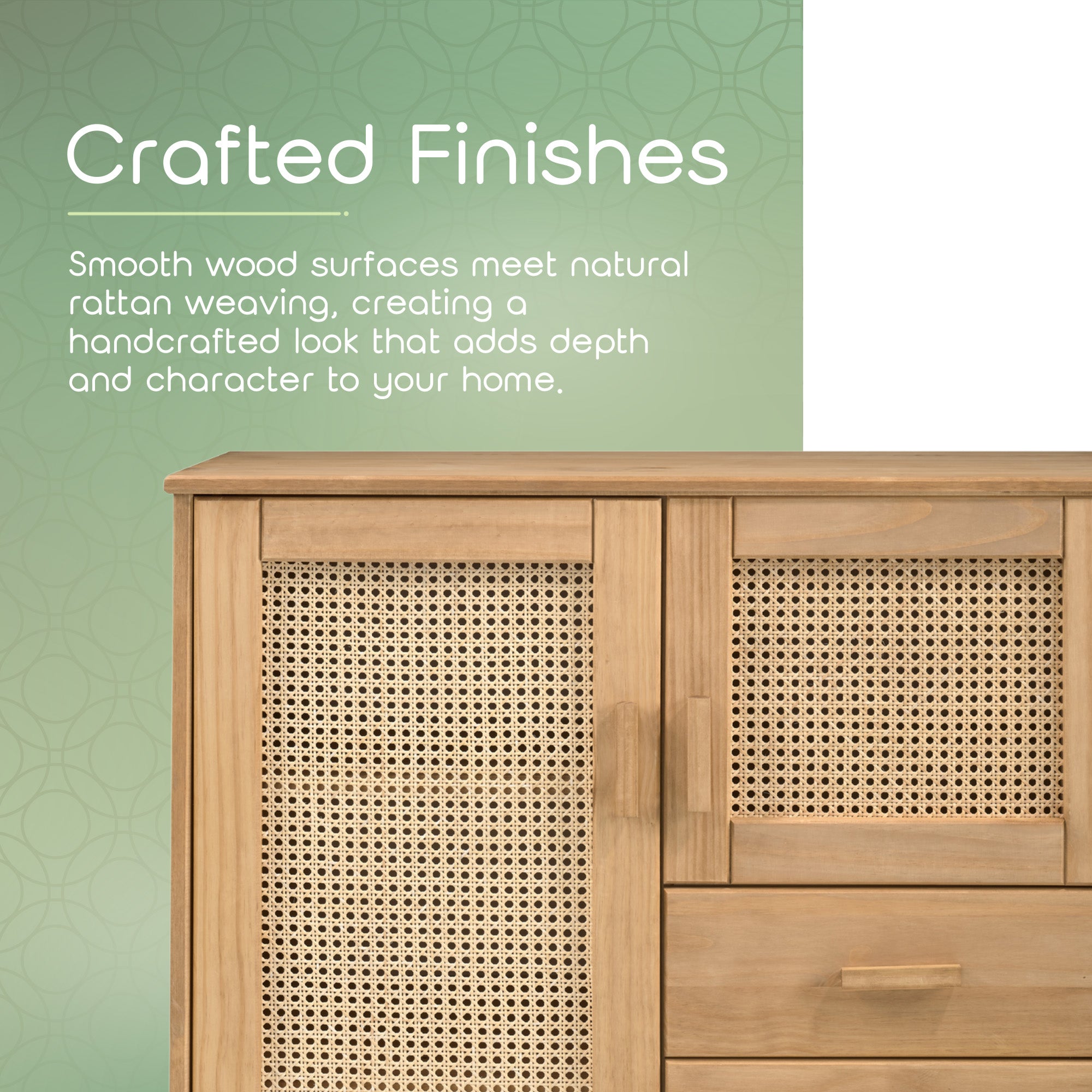 Nature Wood & Rattan 2-Door 3-Drawer Buffet Sideboard
