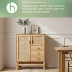 Nature Wood & Rattan 2-Door 3-Drawer Buffet Sideboard