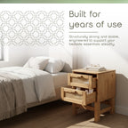 Set of 2 Nature Wood & Rattan 2-Drawer Bedside Tables