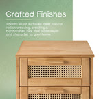 Set of 2 Nature Wood & Rattan 2-Drawer Bedside Tables
