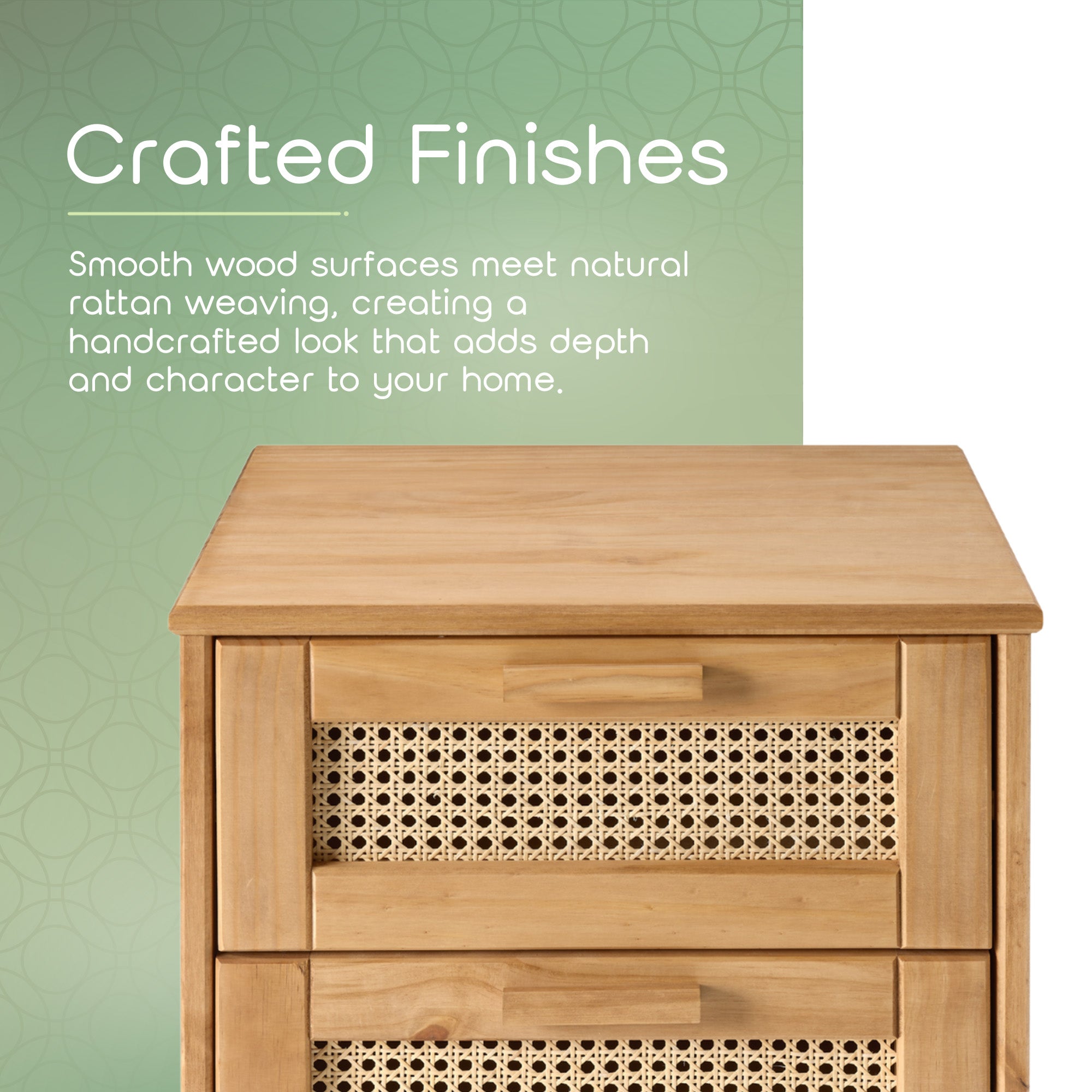 Set of 2 Nature Wood & Rattan 2-Drawer Bedside Tables