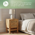 Set of 2 Nature Wood & Rattan 2-Drawer Bedside Tables