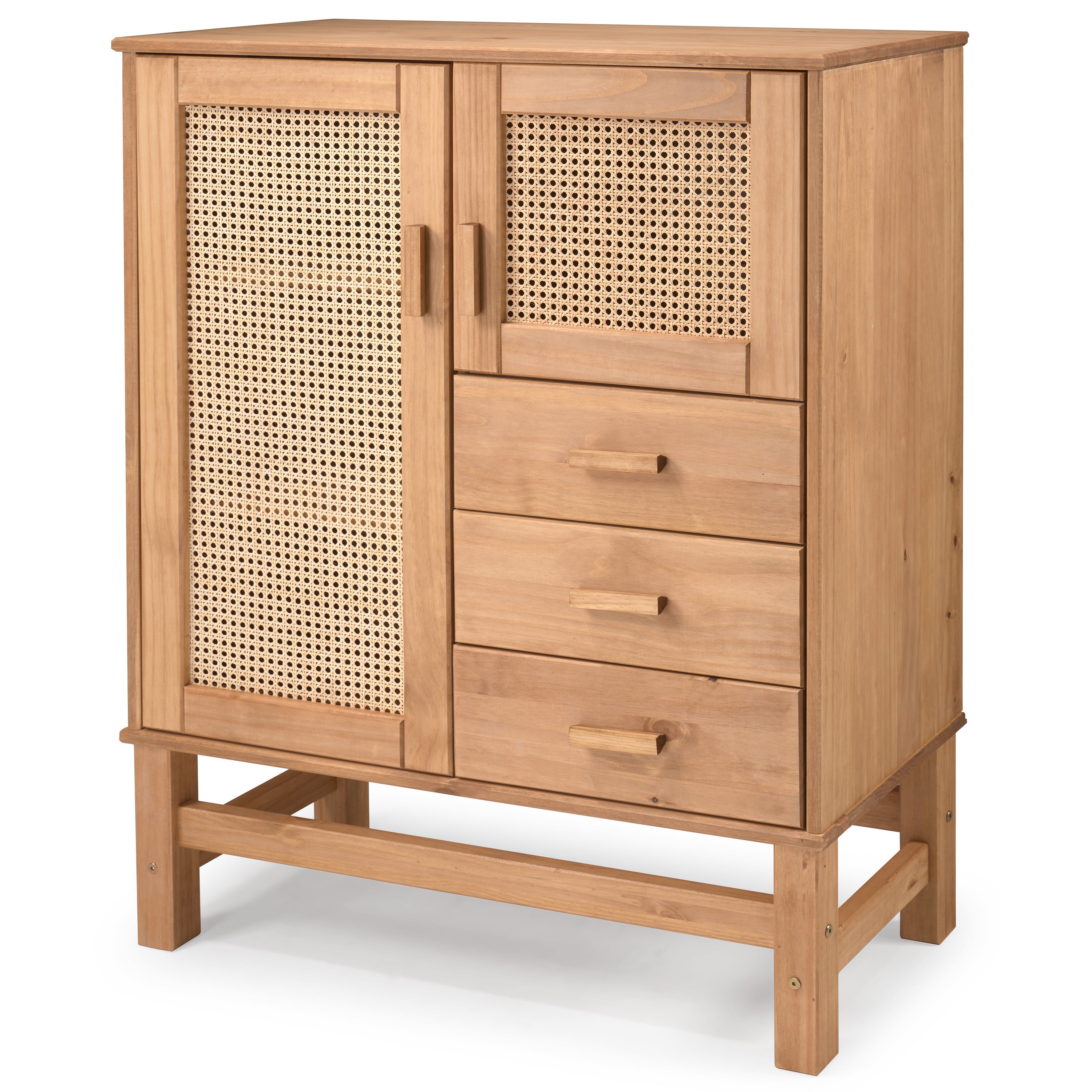 Nature Wood & Rattan 2-Door 3-Drawer Buffet Sideboard