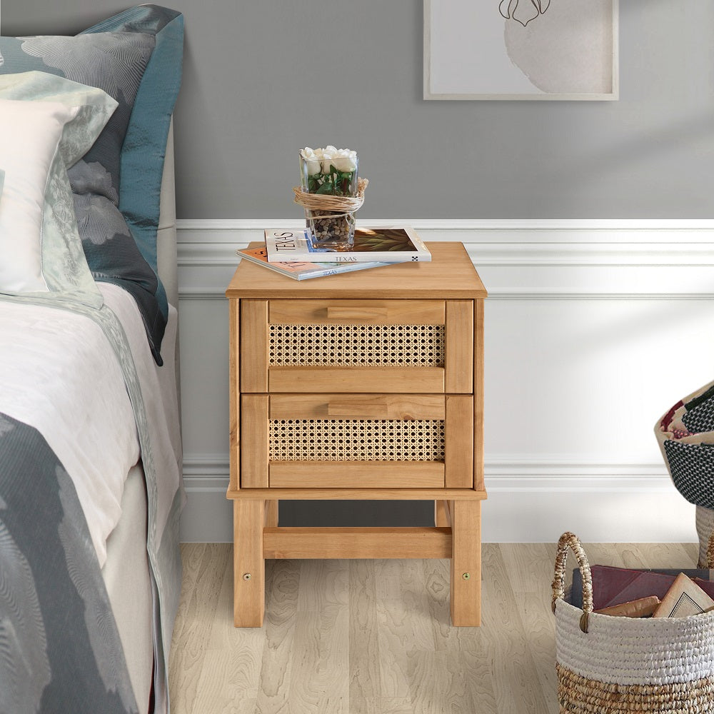 Nature Wooden Nightstand 02 Drawers