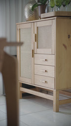 Nature Wood & Rattan 2-Door 3-Drawer Buffet Sideboard