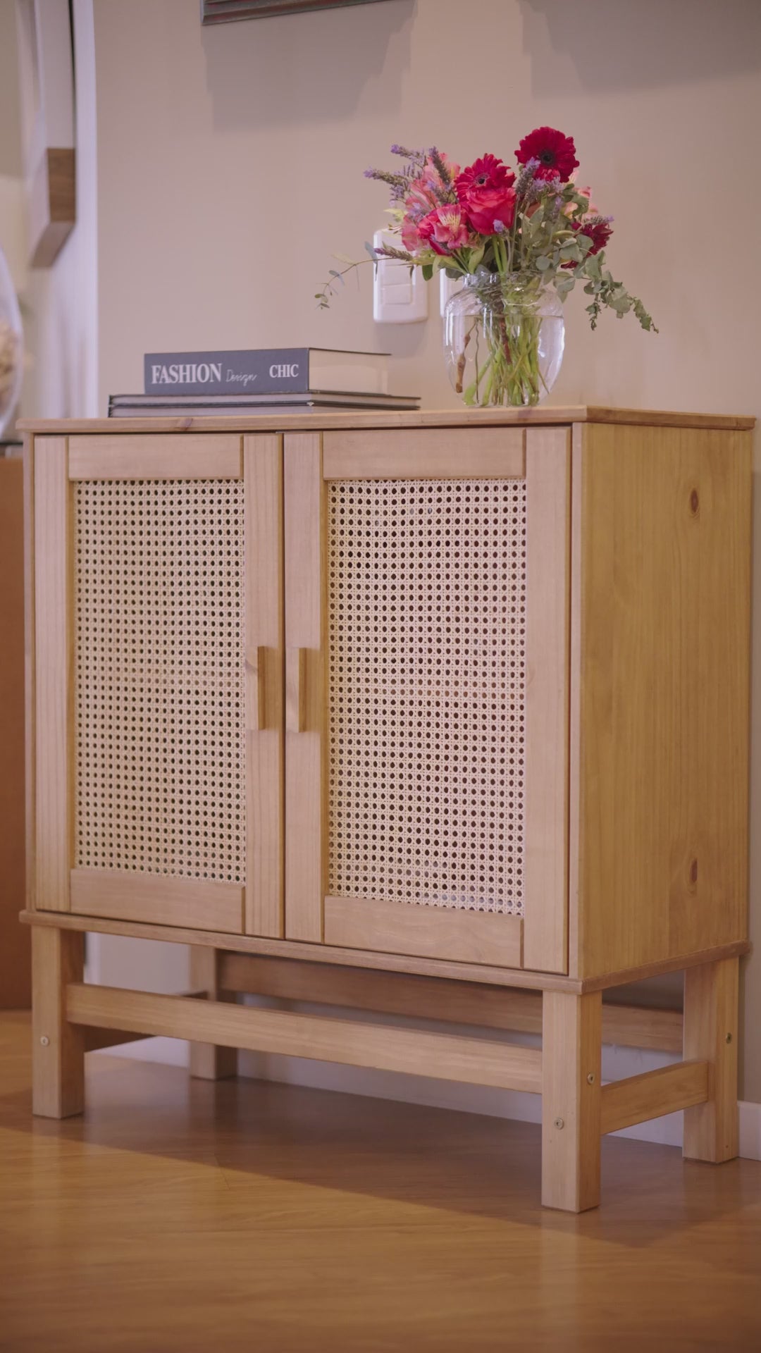 Nature Wood & Rattan 2-Door Buffet Sideboard